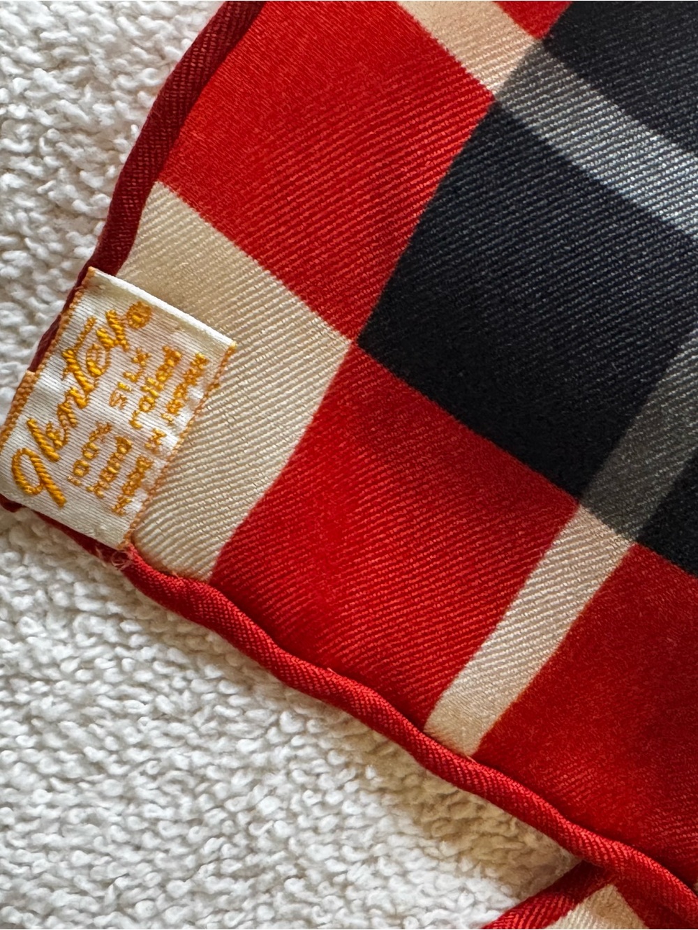 Vintage Plaid Silk Scarf - Red, Black & Cream